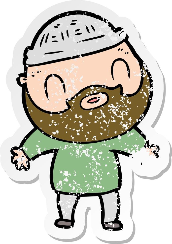 distressed sticker of a cartoon bearded man vector