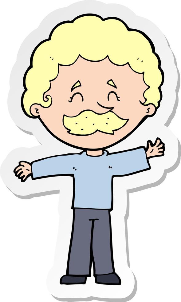 sticker of a cartoon boy with mustache vector