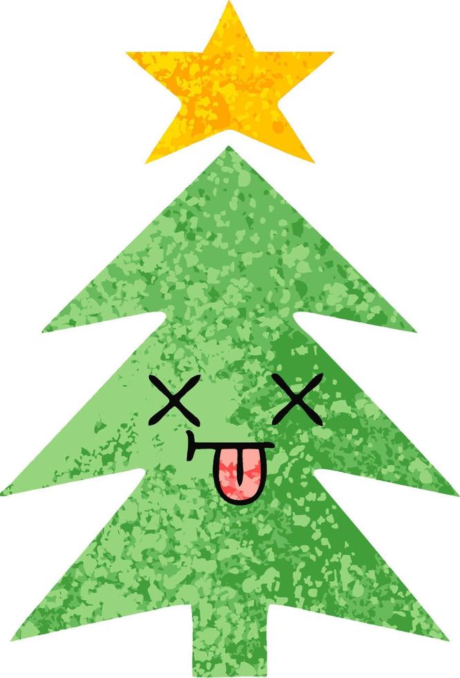 retro illustration style cartoon christmas tree vector