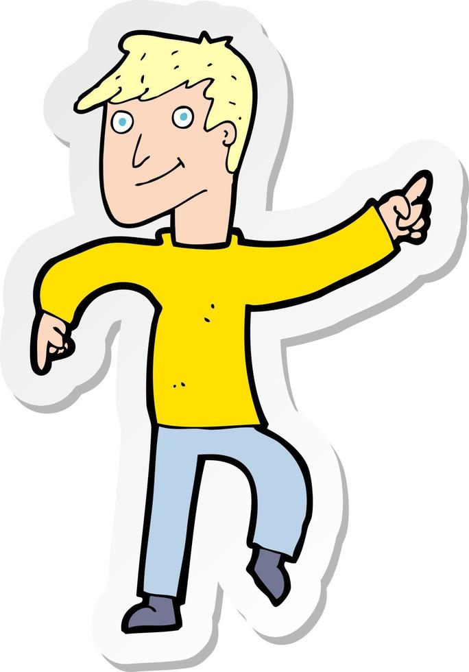 sticker of a cartoon happy man pointing vector