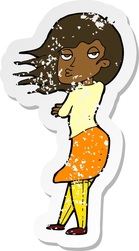 retro distressed sticker of a cartoon woman making photo face vector