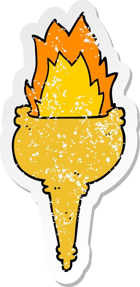 distressed sticker of a cartoon flaming torch vector