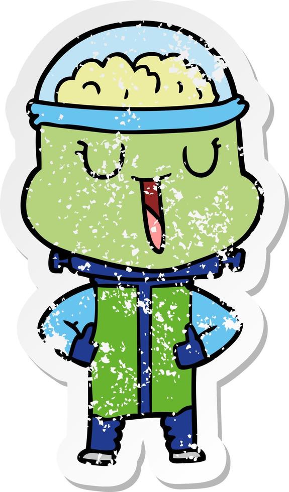 distressed sticker of a happy cartoon robot vector