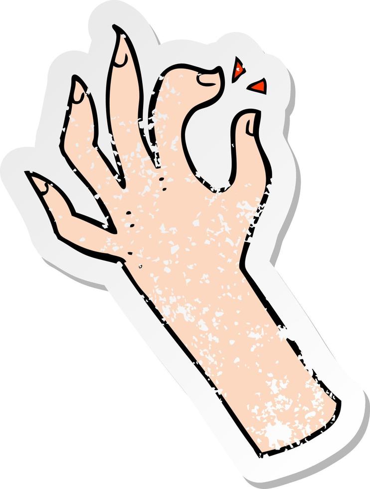 retro distressed sticker of a cartoon hand symbol vector