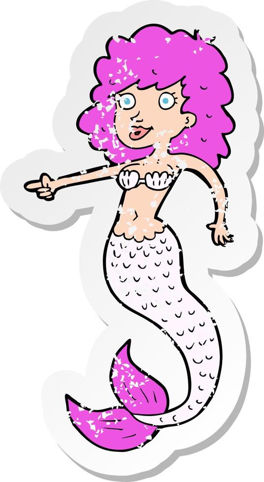 retro distressed sticker of a cartoon pink mermaid vector