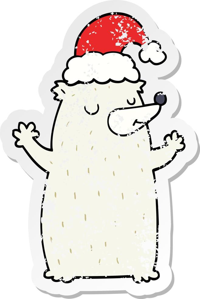 distressed sticker of a cute cartoon christmas bear vector