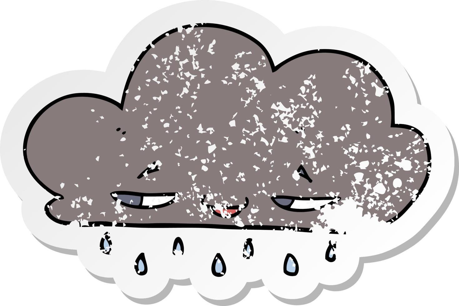 distressed sticker of a cartoon rain cloud vector
