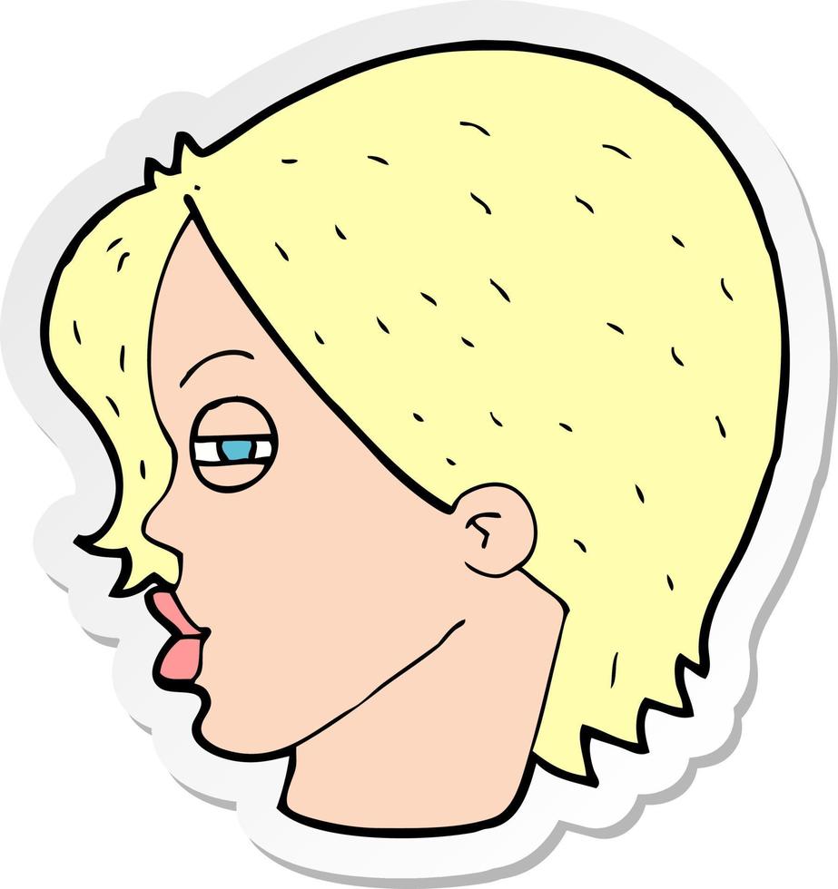 sticker of a cartoon female face with narrowed eyes vector