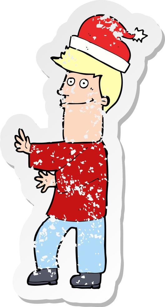 retro distressed sticker of a cartoon man ready for christmas vector