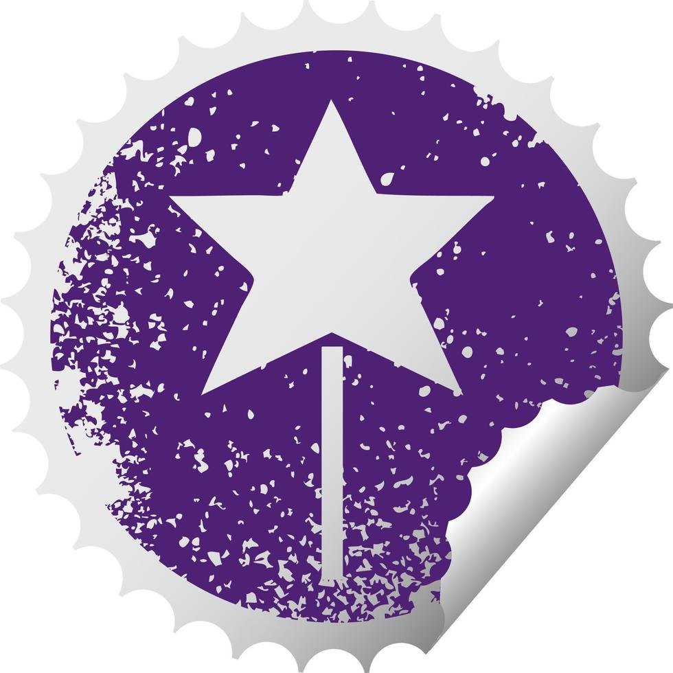 distressed circular peeling sticker symbol star wand vector