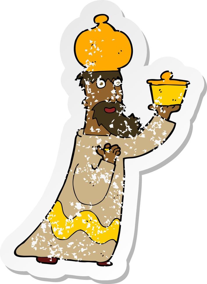retro distressed sticker of a one of the three wise men vector