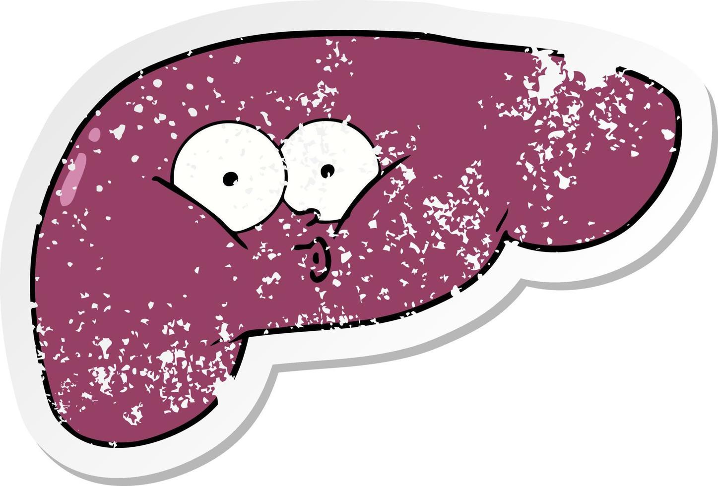 distressed sticker of a cartoon curious liver vector