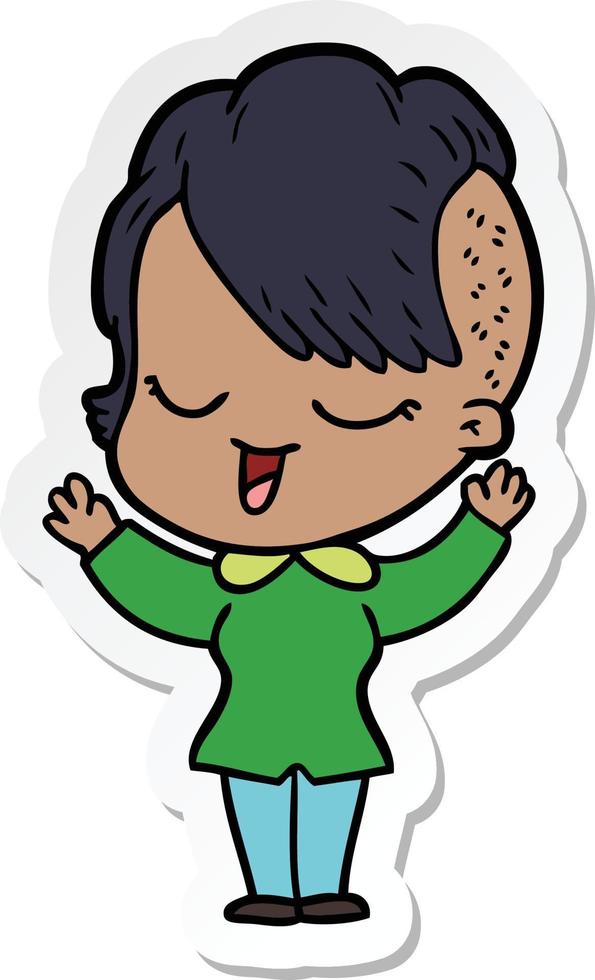 sticker of a happy cartoon girl vector