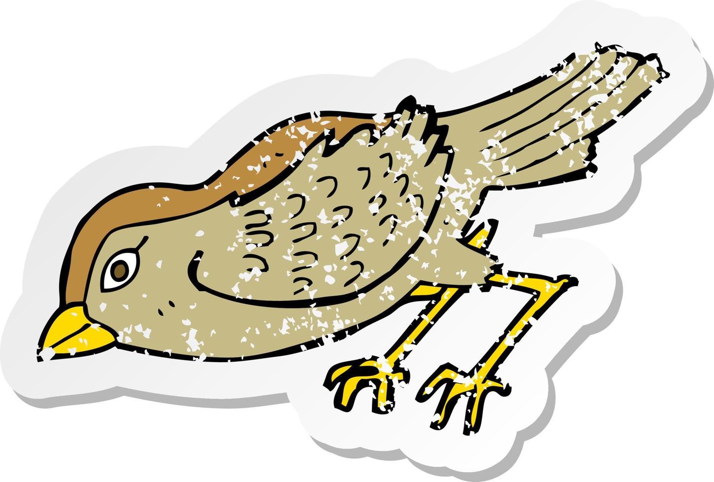 retro distressed sticker of a cartoon garden bird vector