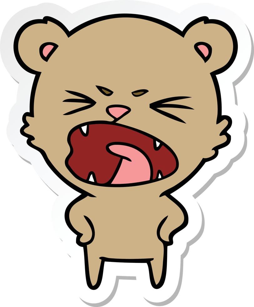 sticker of a angry cartoon bear vector