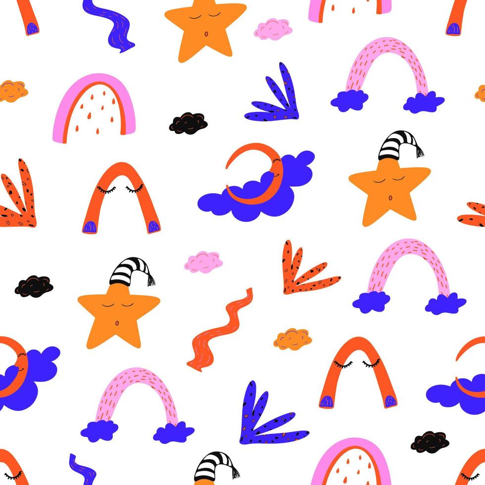 Seamless  vector pattern with night fairy elements in doodle style