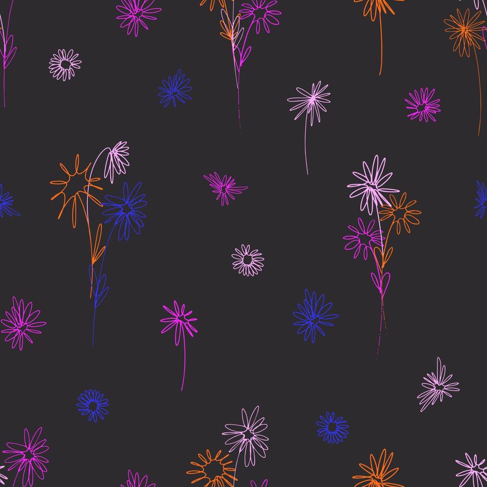 Seamless pattern vector graphic chamomile flowers in line-art style.