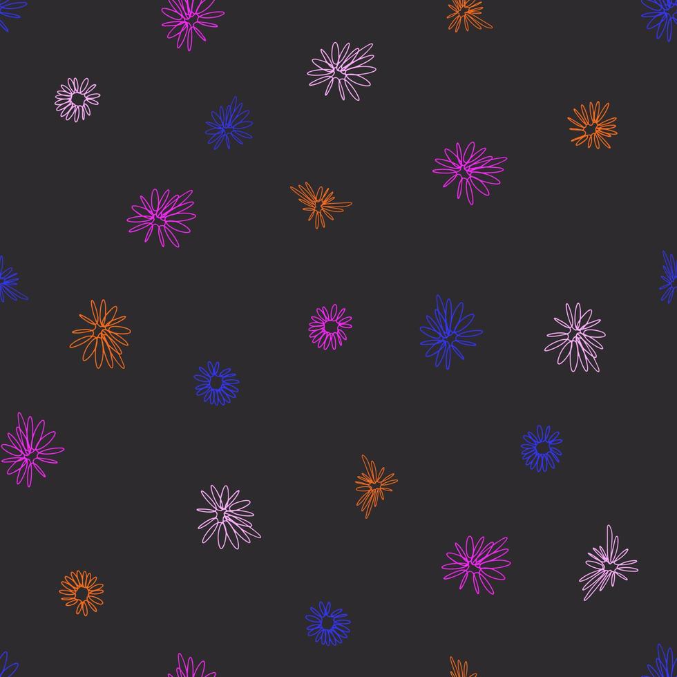 Seamless pattern vector graphic chamomile flowers in line-art style.