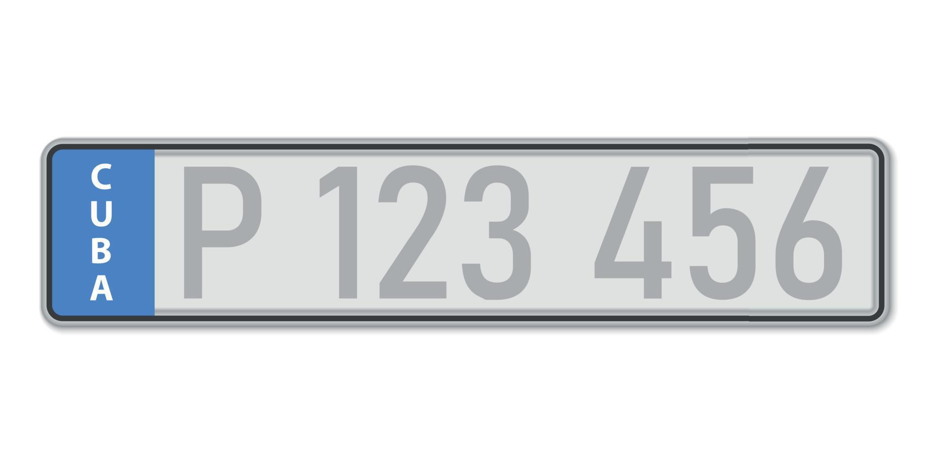 Car number plate . Vehicle registration license of Cuba. vector