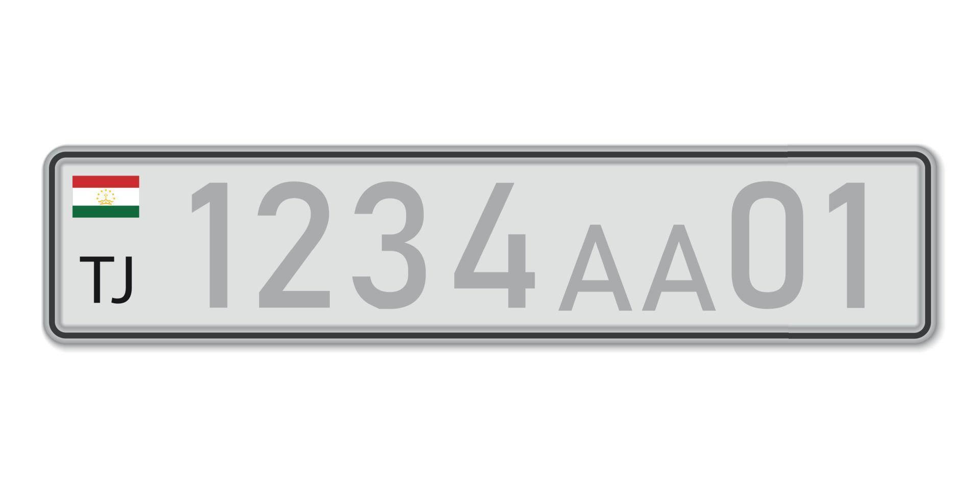 Car number plate. Vehicle registration license of Tajikistan. vector