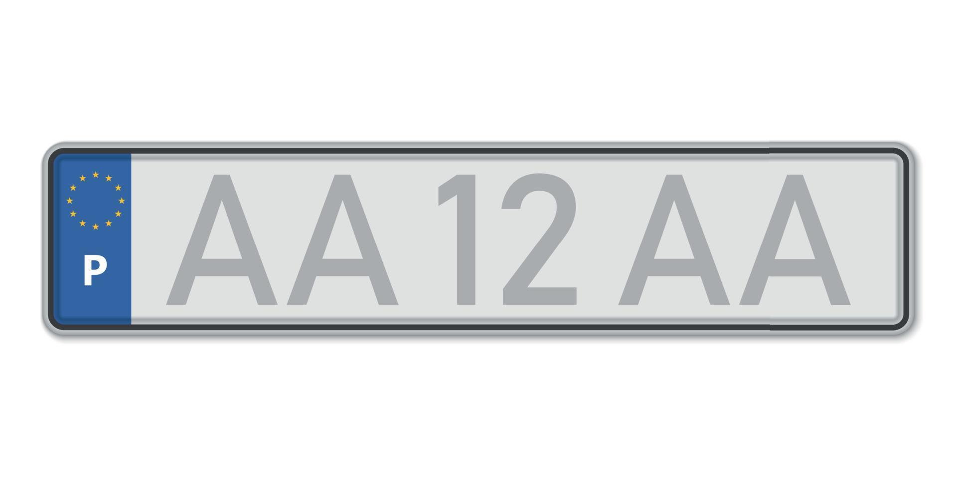 Car number plate. Vehicle registration license of Portugal vector