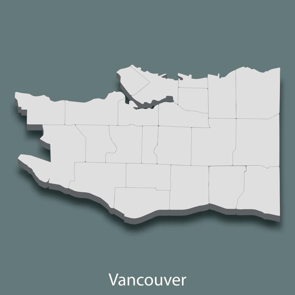 El mapa isométrico 3d de vancouver es una ciudad de canadá vector
