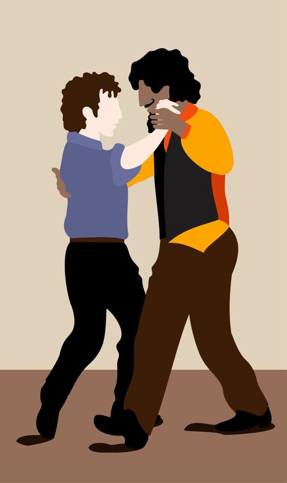 Vector isolated illustration of two men dancing tango.