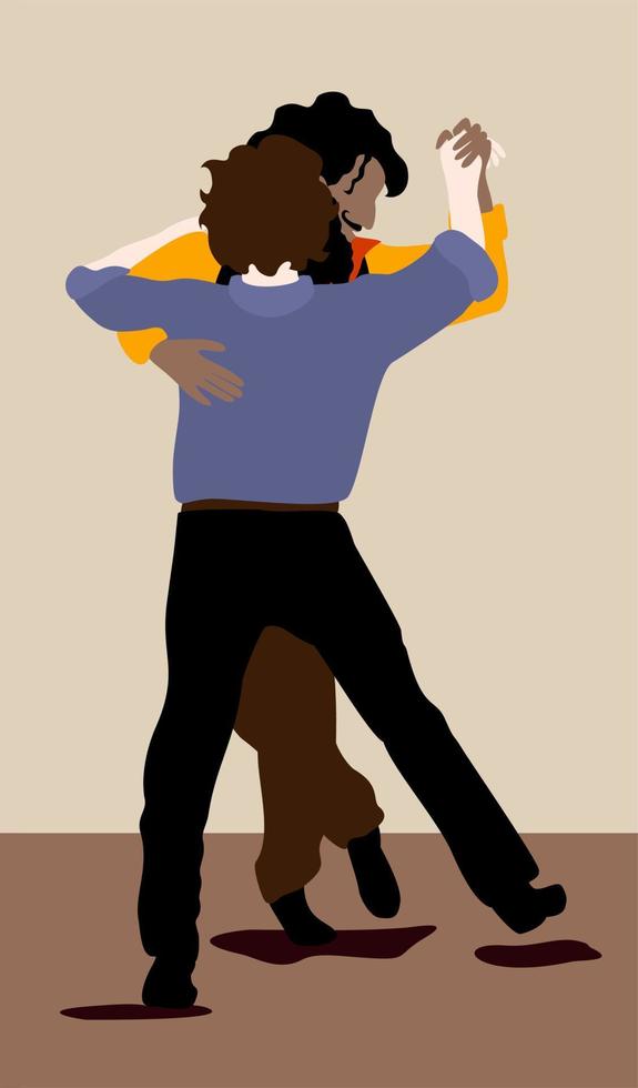 Vector isolated illustration of two men dancing tango.