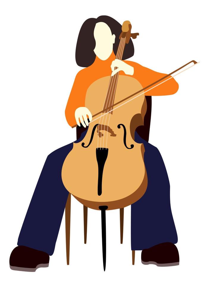 Vector isolated illustration of woman playing violoncello.