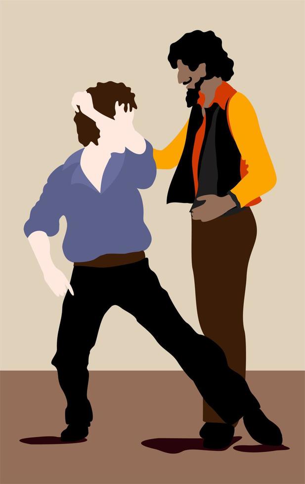 Vector isolated illustration of two men dancing tango.