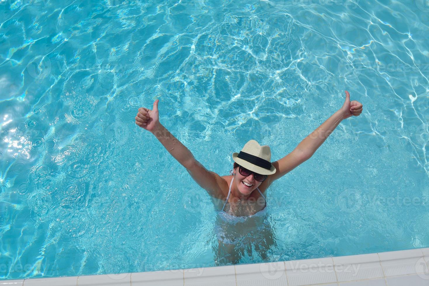 Happy woman in swimming pool photo