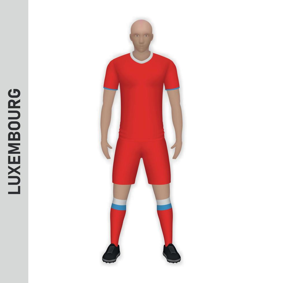 Maqueta de jugador de fútbol realista en 3d. equipación del equipo de fútbol de luxemburgo vector