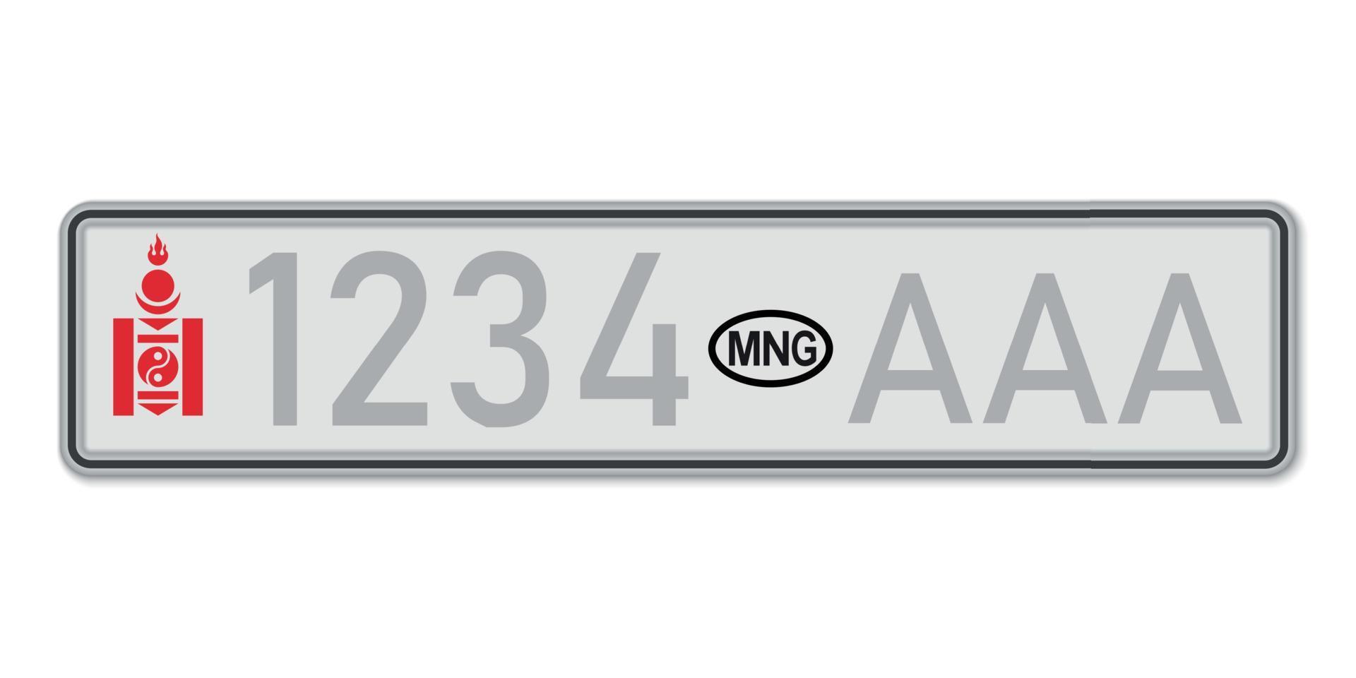 Car number plate . Vehicle registration license of Mongolia. vector