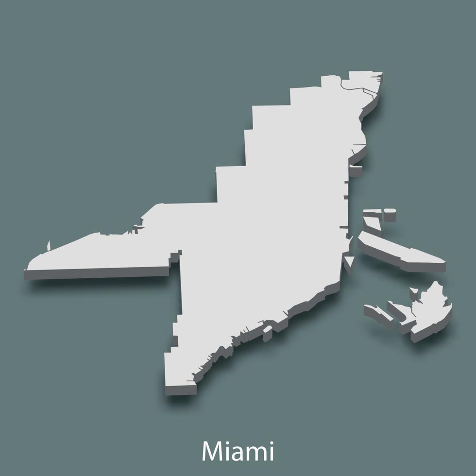 Mapa isométrico 3d de miami es una ciudad de estados unidos vector