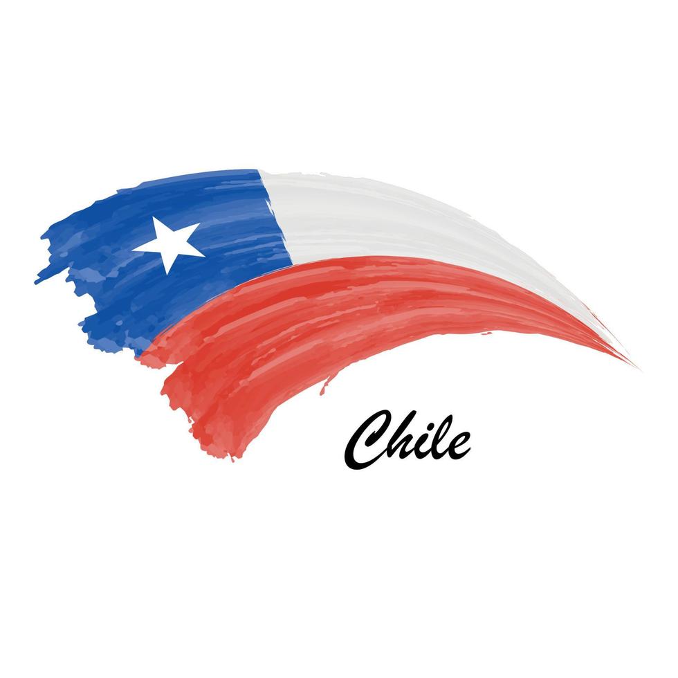 Watercolor painting flag of Chile. Brush stroke illustration vector