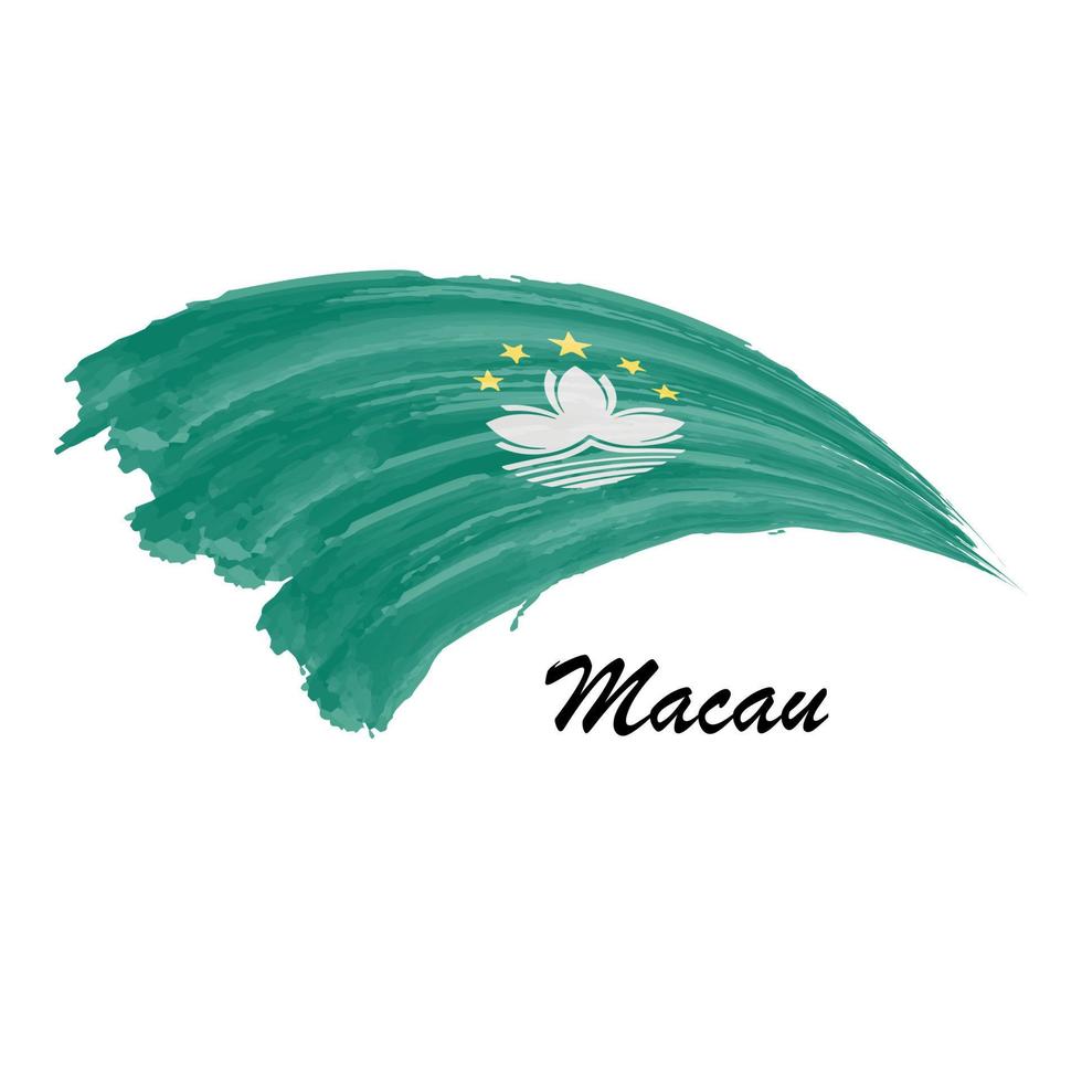 Watercolor painting flag of Macau. Brush stroke illustration vector