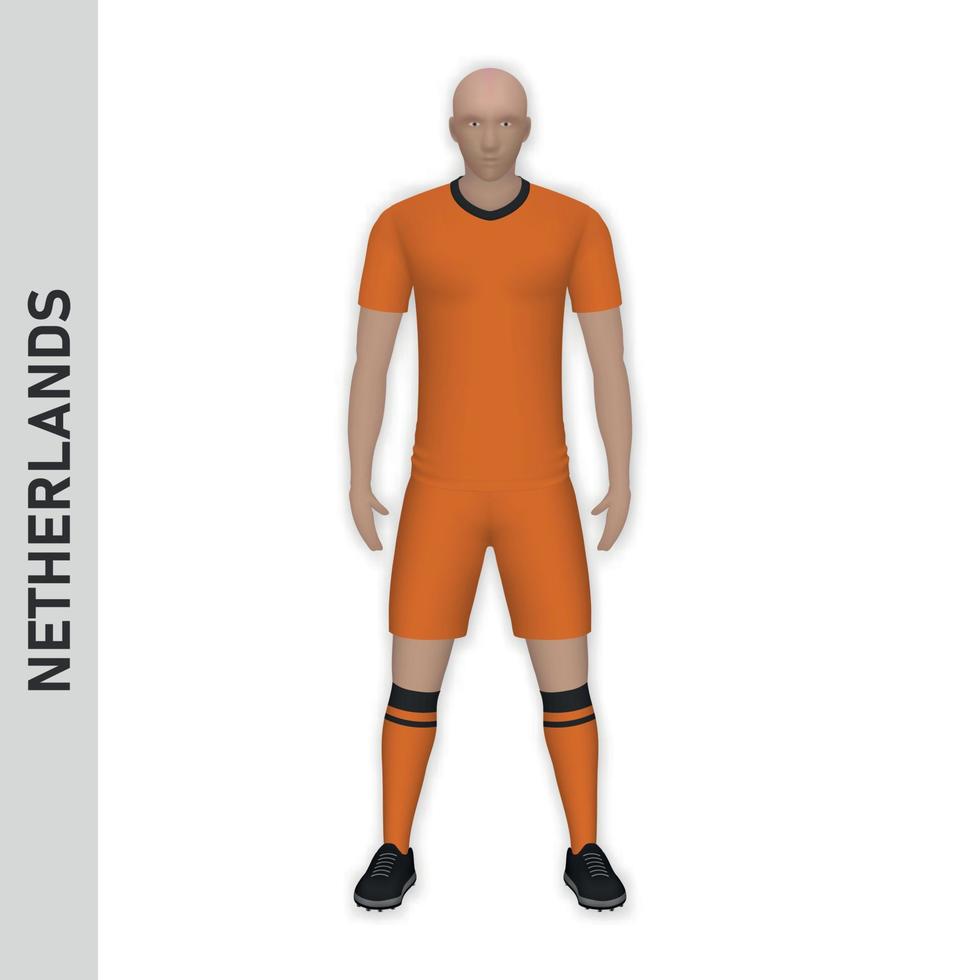 3D realistic soccer player mockup. Netherlands Football Team Kit vector