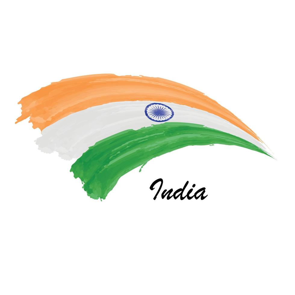 Watercolor painting flag of India. Brush stroke illustration vector