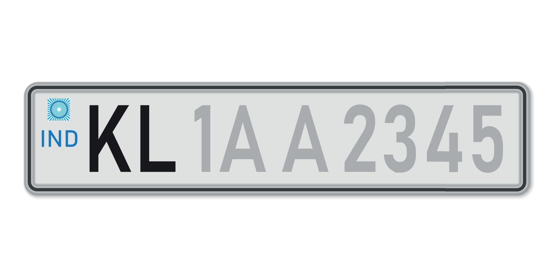 Car number plate Kerala. Vehicle registration license of India. vector