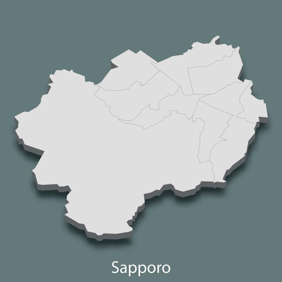 El mapa isométrico 3d de sapporo es una ciudad de japón vector