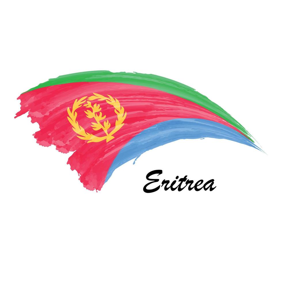 Watercolor painting flag of Eritrea. Brush stroke illustration vector