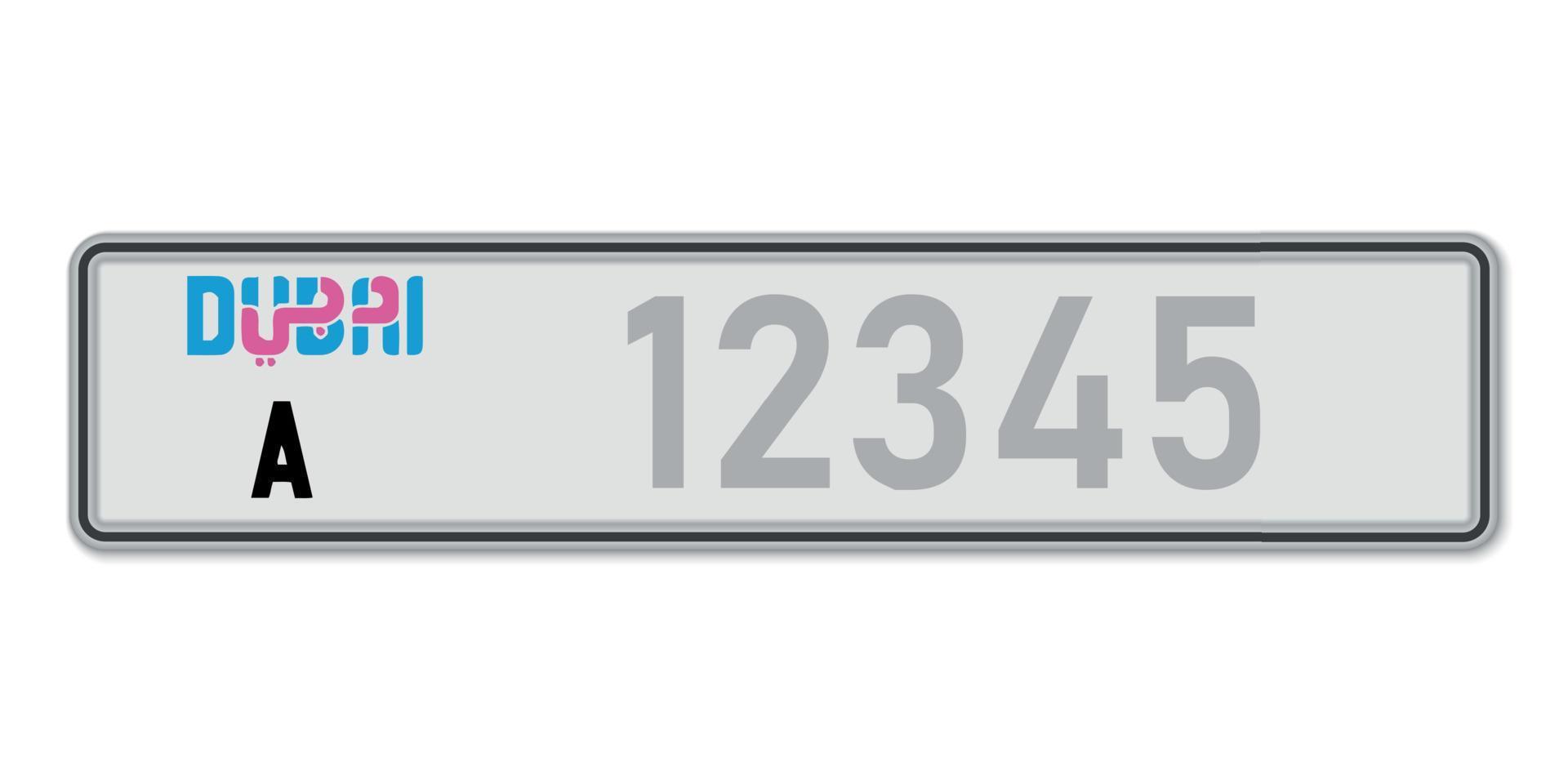 Car number plate Dubai. Vehicle registration license of United A vector