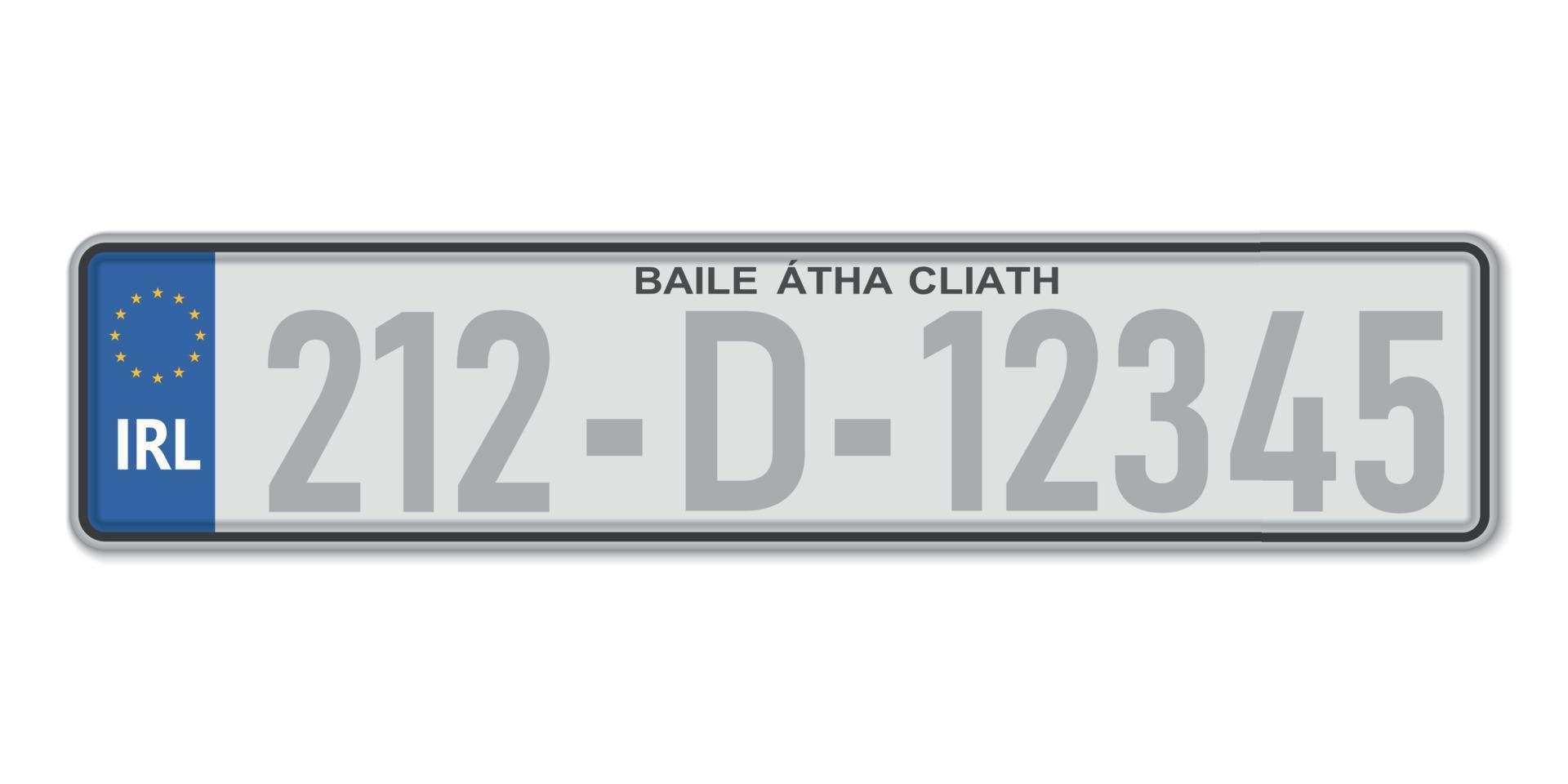 Car number plate. Vehicle registration license of Ireland vector