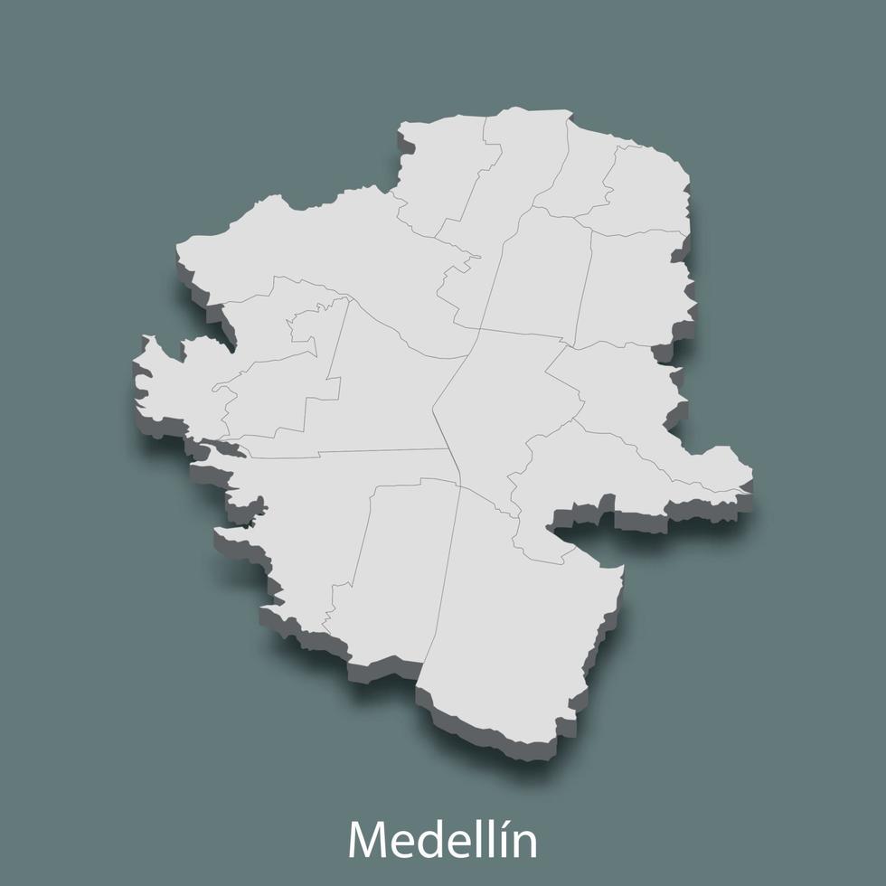 3d isometric map of Medellin is a city of Colombia vector