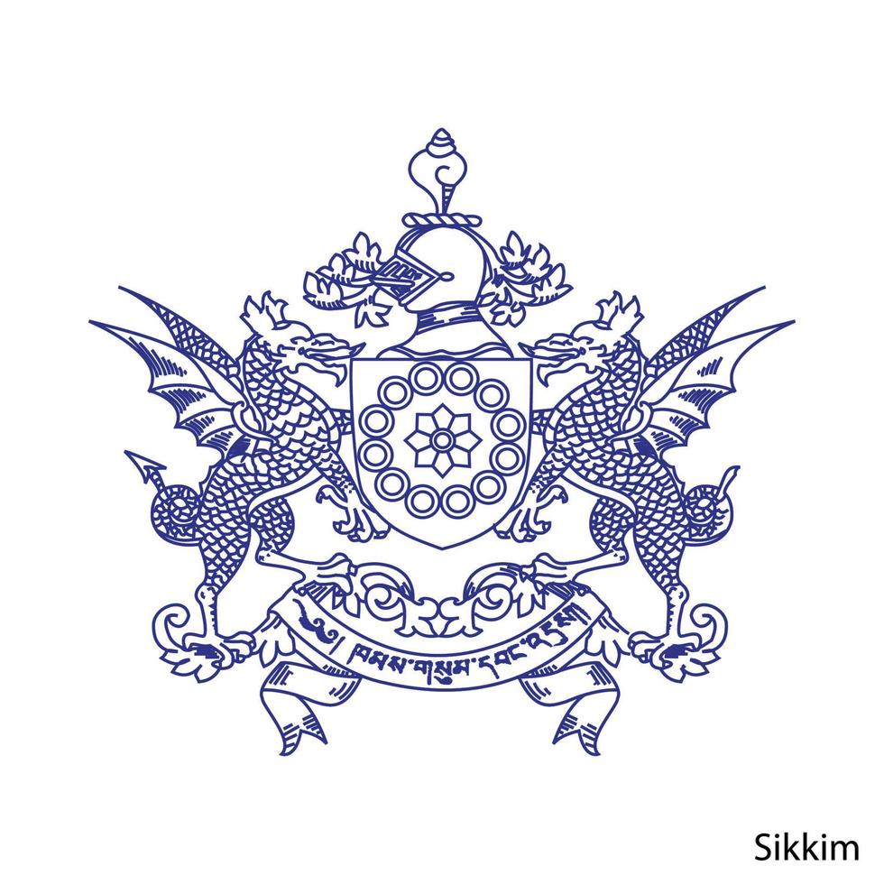 Coat of Arms of Sikkim is a Indian region. Vector emblem