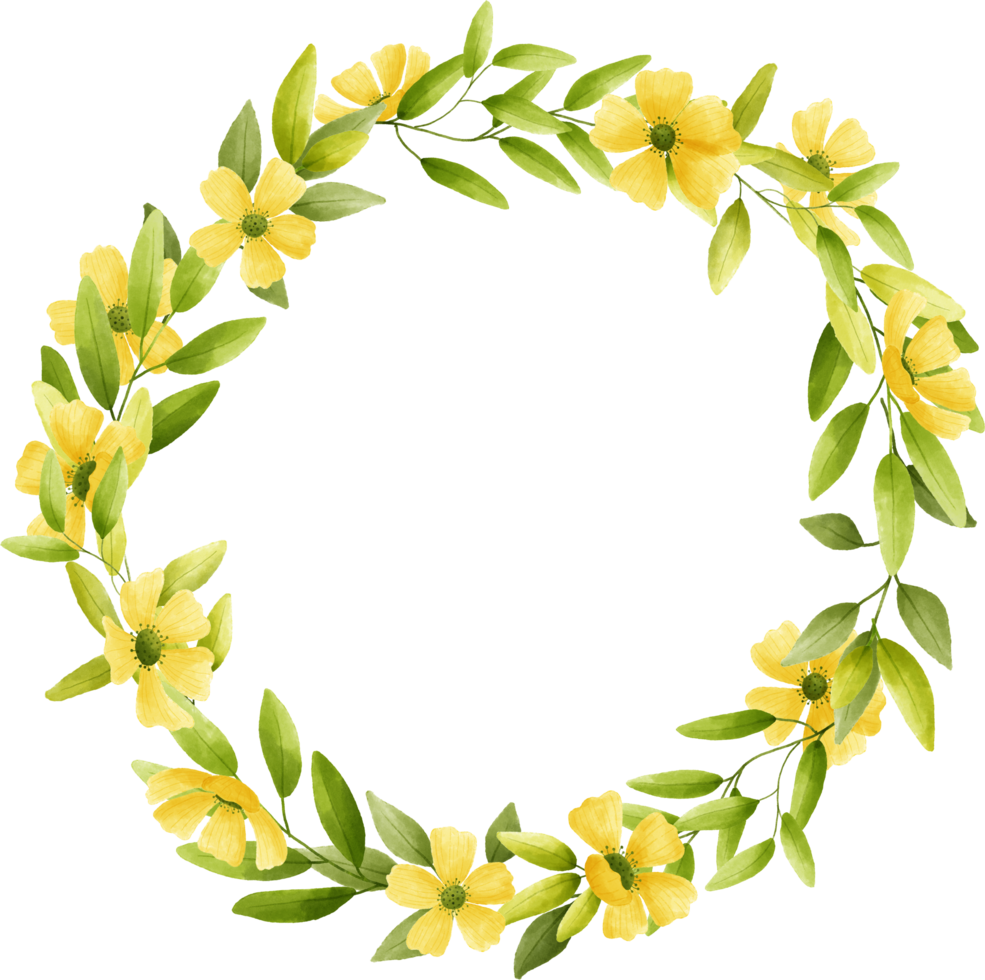 cirkel ram gul blomma blommig vattenfärg med guld cirkel. png