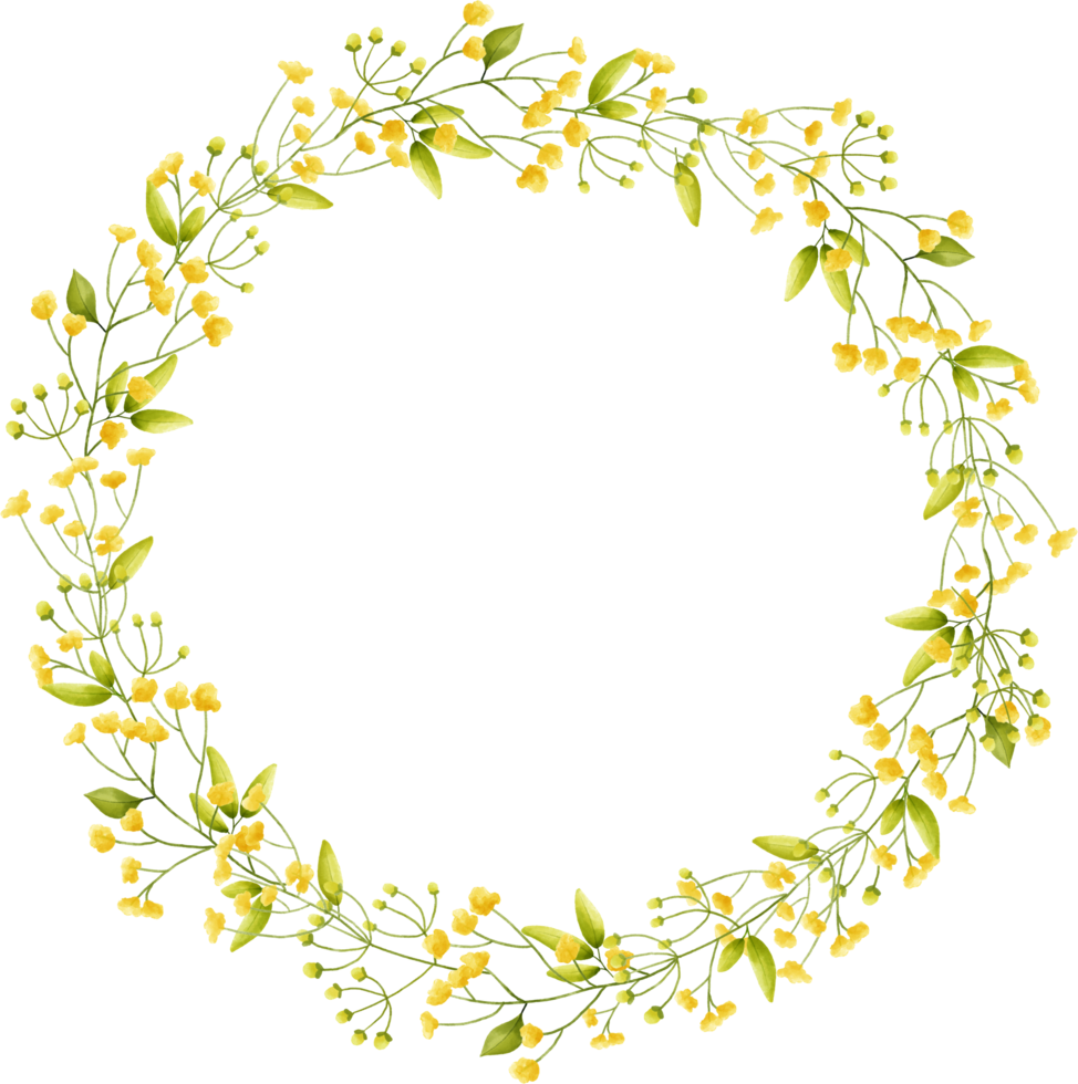 Circle frame yellow flower floral watercolor with gold circle. png