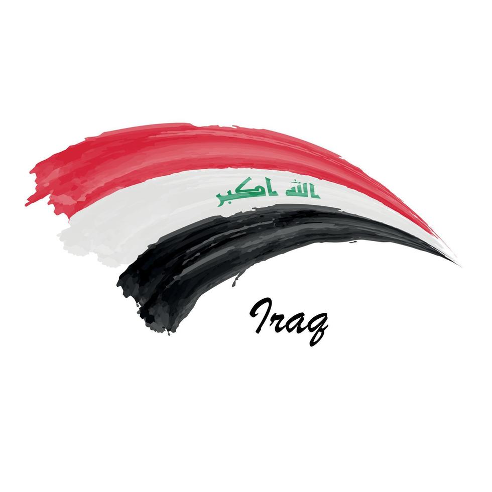 Watercolor painting flag of Iraq. Brush stroke illustration vector