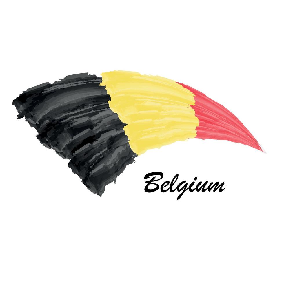 Watercolor painting flag of Belgium. Brush stroke illustration vector