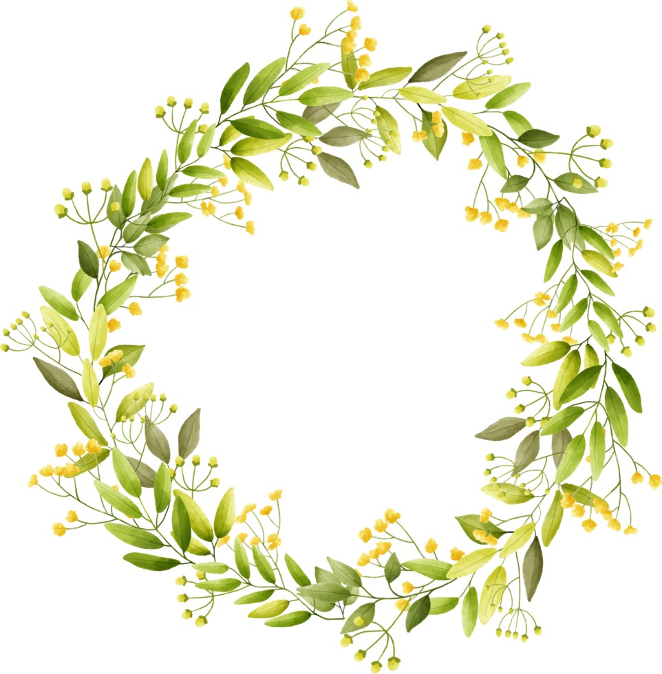 Circle frame yellow flower floral watercolor with gold circle. png